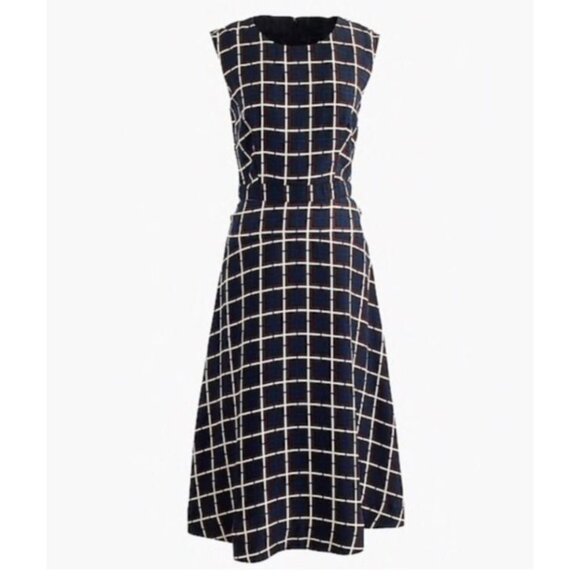 J Crew SILK Midi Dress 10 Black Cream Blue Brown A Line Career Church - Picture 5 of 16